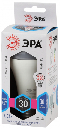 Лампа светодиодная ЭРА E27 30W 4000K матовая LED A65-30W-840-E27 Б0048016