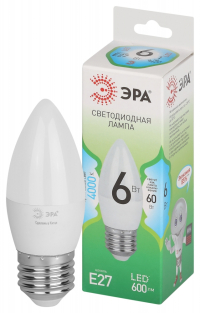 Лампочка светодиодная ЭРА GREEN LINE LED B35-6W-840-E27 GL E27 6 Вт свеча яркий белый свет Б0067132