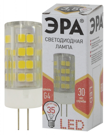 Лампа светодиодная ЭРА G4 3,5W 2700K прозрачная LED JC-3,5W-220V-CER-827-G4 Б0027855 