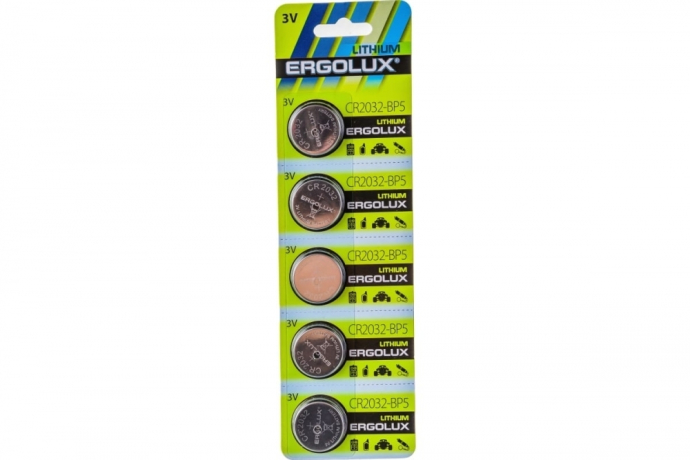 Нарушена упаковка! <673841> Ergolux.CR2032 BL-5 (CR2032-BP5, батарейка литиевая,3V) (12051)