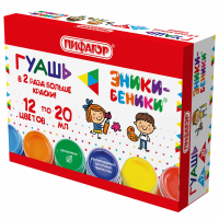 Набор из 3 шт, Гуашь ПИФАГОР "ЭНИКИ-БЕНИКИ NEW", 12 цветов, по 20 мл, 192526