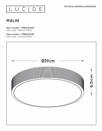 Накладной светильник Lucide Malin 79184/24/02 