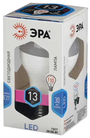 Лампа светодиодная ЭРА E27 13W 4000K матовая LED A60-13W-840-E27 Б0020537 