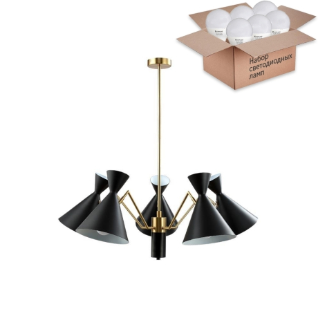 Подвесная люстра Joven Crystal Lux с лампочками JOVEN SP5 GOLD/BLACK+Lamps E27 P45 