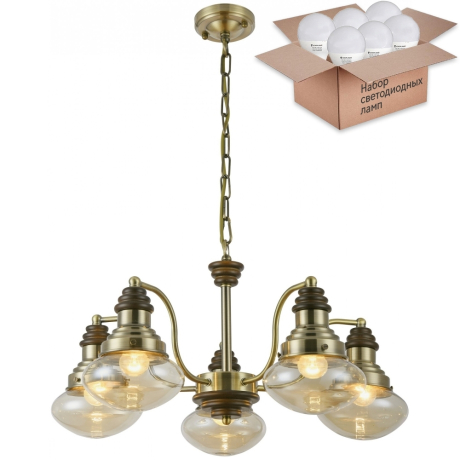 Подвесная люстра с лампочками Velante 306-503-05+Lamps E27 P45 