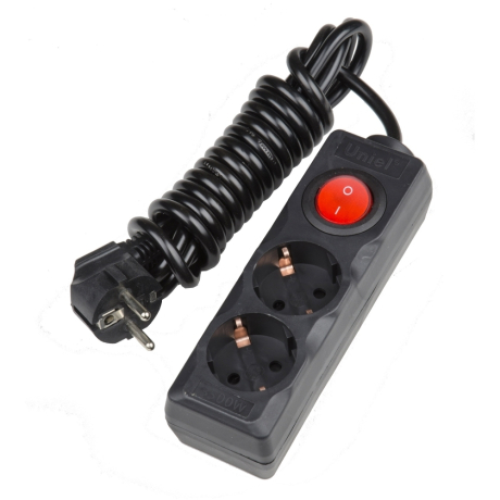 Нарушена упаковка.  <185454> Удлинитель шнур 3м 2 гнезда с/з Uniel Standart  (UL-00003607) S-GCD2-3B BLACK 