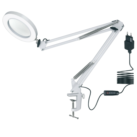 Настольная лампа на струбцице c увеличительным стеклом Uniel TLD-568 White-LED-300Lm-2700-5500K-Dimmer-X5 (UL-00007386) 