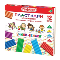 Нарушена упаковка! <197271> Пластилин классический ПИФАГОР «ЭНИКИ-БЕНИКИ», 12 цветов, 240 г, со стеком, картонная упаковка, 100973
