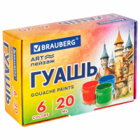 Набор из 9 шт, Гуашь BRAUBERG "ART ПЕЙЗАЖ", 6 цветов по 20 мл, 192555