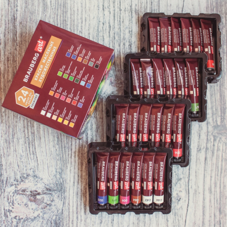 Краски масляные художественные BRAUBERG ART PREMIERE, 24 цв. по 22 мл, в тубах, 191460 (191460)