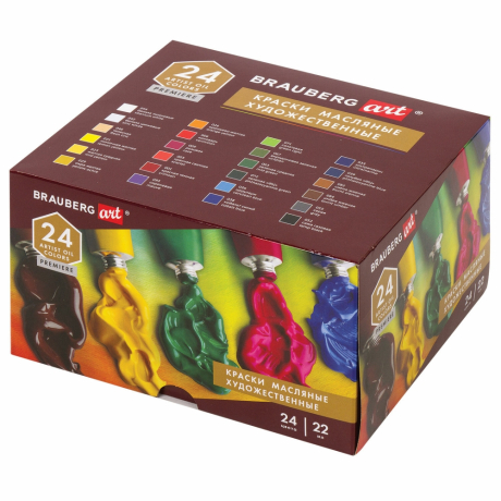 Краски масляные художественные BRAUBERG ART PREMIERE, 24 цв. по 22 мл, в тубах, 191460 (191460)