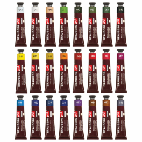 Краски масляные художественные BRAUBERG ART PREMIERE, 24 цв. по 22 мл, в тубах, 191460 (191460)
