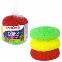 Нарушена упаковка!  <220164> Губки (мочалки) для посуды пластиковые LAIMA, КОМПЛЕКТ 3 шт., сетчатые по 7 г, 603107 (603107)