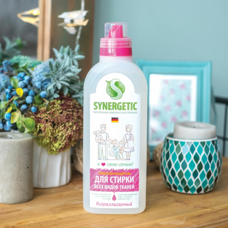 Гель для стирки универсальный 1 л SYNERGETIC ГИПОАЛЕРГЕННЫЙ, биоразлагаемый, 109100 (605563)