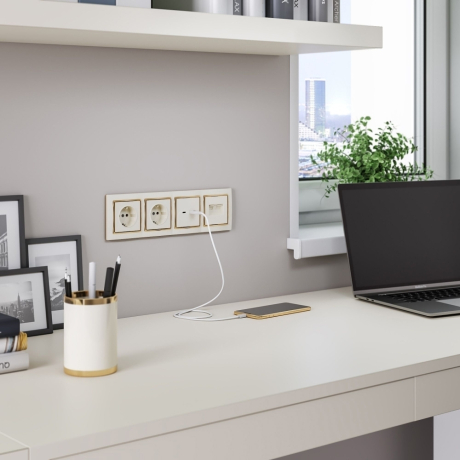 Нарушена упаковка.  <90648> Розетка двойная Ethernet RJ-45 (слоновая кость) Werkel  W1181103 