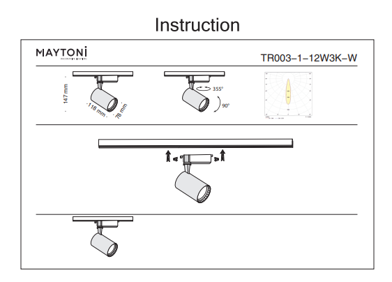 Однофазный LED светильник 12W 3000К для трека Maytoni Track TR003-1-12W3K-W 