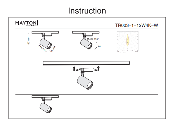 Однофазный LED светильник 12W 4000К для трека Maytoni Track TR003-1-12W4K-W 