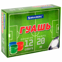 Набор из 4 шт, Гуашь BRAUBERG "Футбол", 12 цветов по 20 мл, 192566