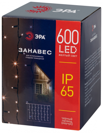 3*2м. Гирлянда занавес желтый Эра ERAPS-Z 600 (Б0060547)