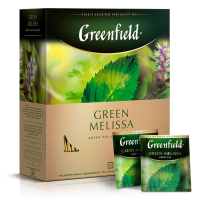 Нарушена упаковка!  <222314> Чай GREENFIELD "Green Melissa" зеленый с мятой и мелиссой, 100 пакетиков в конвертах по 1,5 г, 0879 (620220)