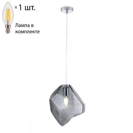 Подвесной светильник с лампочкой CRYSTAL LUX NUESTRO SP1 CHROME/SMOKE+Lamps 
