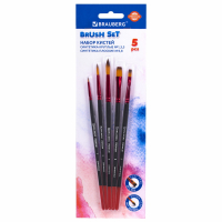 Кисти BRAUBERG PREMIUM, набор 5 шт. (синтетика, круглая № 1, 3, 5, плоская № 5, 8), блистер, 201024 (201024)