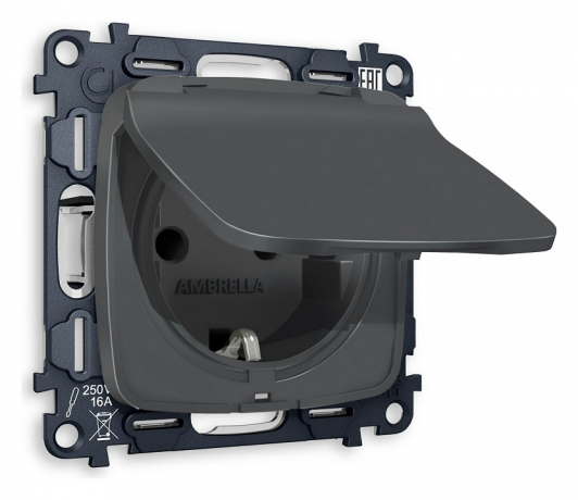 Розетка влагозащищенная с заземлением и со шторкой, без рамки с крышкой Ambrella Volt OMEGA MO908010
