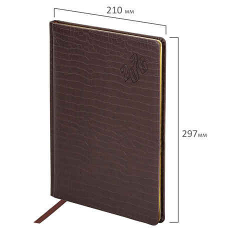 Нарушена упаковка!  <795161> Еженедельник датированный 2026 БОЛЬШОЙ ФОРМАТ 210х297 мм, А4 BRAUBERG "Comodo", под кожу, коричневый, 117152