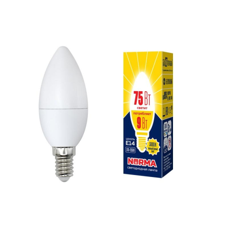 Лампа светодиодная E14 9W 3000K(теплый свет) матовая Volpe Norma LED-C37-9W/WW/E14/FR/NR картон (UL-00003804) 