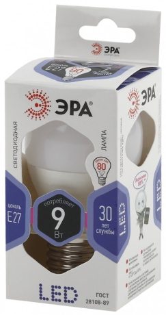 Лампа светодиодная ЭРА E27 9W 6000K матовая LED P45-9W-860-E27 Б0031412 