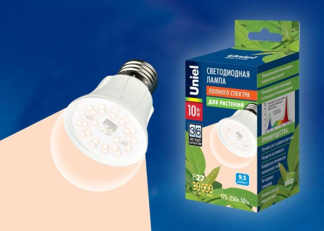 Лампа светодиодная для растений (UL-00001820) E27 10W прозрачная LED-A60-10W/SPFR/E27/CL PLP01WH Uniel 