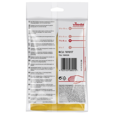 Нарушена упаковка!  <219767> Перчатки хозяйственные резиновые VILEDA "Контракт" с х/б напылением, размер M (средний), желтые, 101017 (602148)