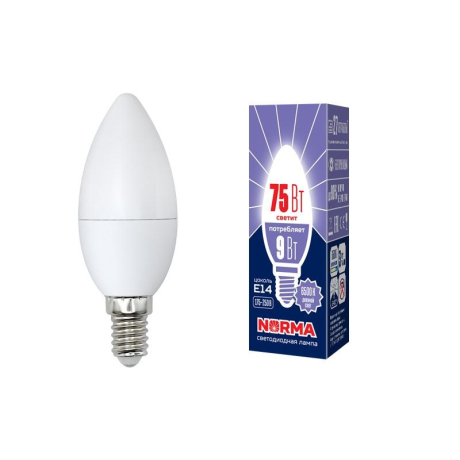 Лампа светодиодная E14 9W 6500K(дневной свет) матовая Volpe Norma LED-C37-9W/DW/E14/FR/NR картон (UL-00003802) 