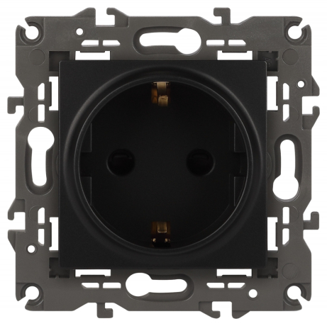 Нарушена упаковка.  <169292> Розетка 2P+E со шторками (антрацит) Elegance Эра 14-2102-05 () Б0034276 
