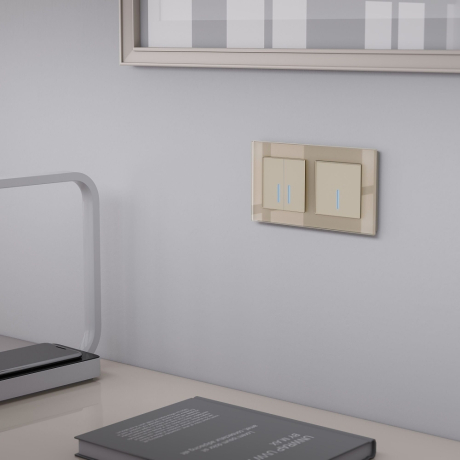 Нарушена упаковка.  <300527> Выключатель двухклавишный сенсорный с подсветкой (шампань) Werkel  W4520111 