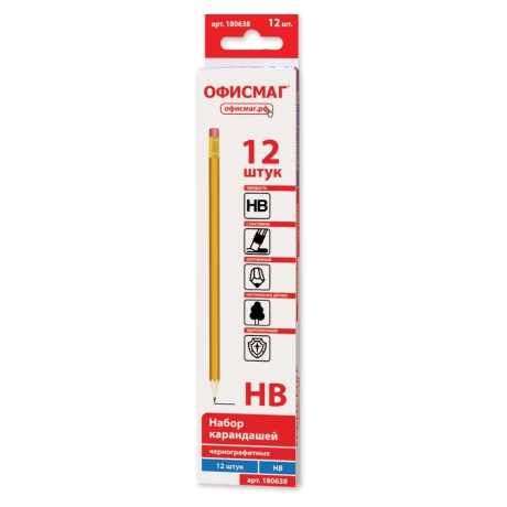Нарушена упаковка!  <204036> Карандаши чернографитные ОФИСМАГ НАБОР 12 шт. () 180638