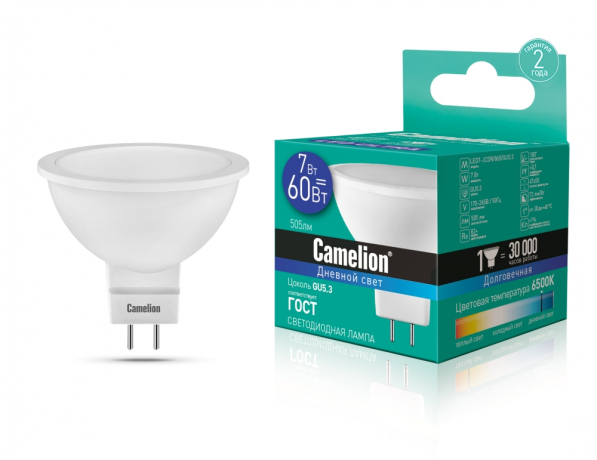 Светодиодная лампа GU5.3 7W 6500К (холодный) JCDR Camelion LED7-JCDR/865/GU5.3 (12650) 