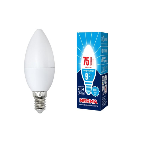 Лампа светодиодная E14 9W 4000K(дневной свет) матовая Volpe Norma LED-C37-9W/NW/E14/FR/NR картон (UL-00003803) 