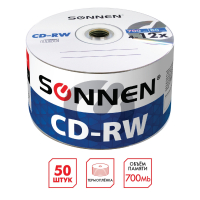 Диски CD-RW SONNEN 700 Mb 4-12x Bulk (термоусадка без шпиля), КОМПЛЕКТ 50 шт., 512578 (512578)