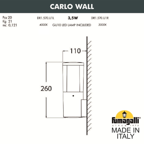 Светильник уличный настенный Fumagalli CARLO WALL DR1.570.000.WXU1L