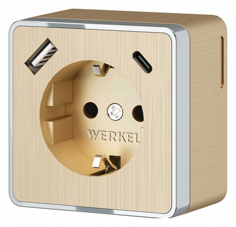 Розетка с заземлением и со шторками и USB Werkel Gallant (шампань рифленый) W5071710 
