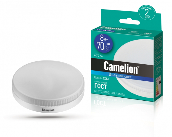 Светодиодная лампа GX53 8W 6500К (холодный) Camelion LED8-GX53/865/GX53 (13614) 