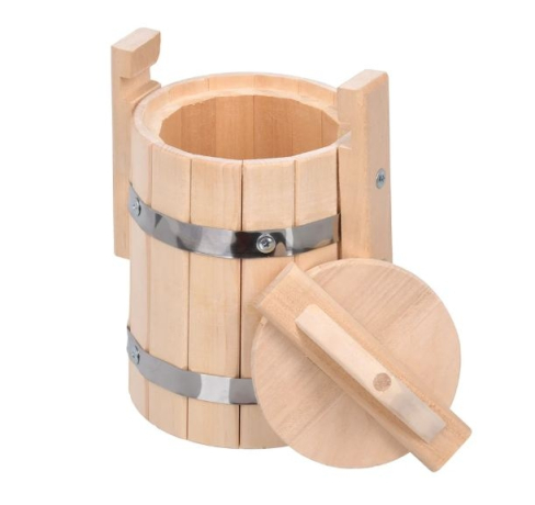 Нарушена упаковка! <387927> Бондарное ведёрко для хранения, 1 л, с крышкой, липа "Банные штучки" в терм./ 1 33284