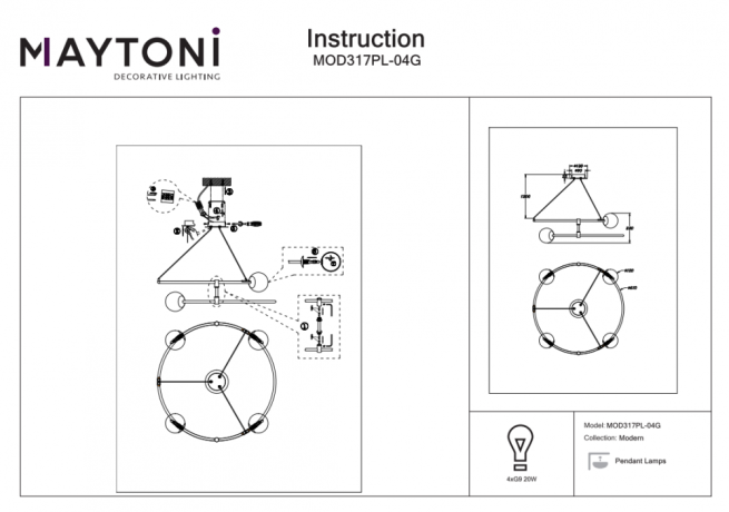 Подвесная люстра Maytoni Balance MOD317PL-04G 