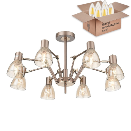 Люстра на штанге с лампочками Velante 246-403-08+Lamps E14 Свеча 