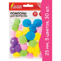 Нарушена упаковка!  <224592> Помпоны для творчества, 5 цветов, 25 мм, 30 шт., ОСТРОВ СОКРОВИЩ, 661424 (661424)