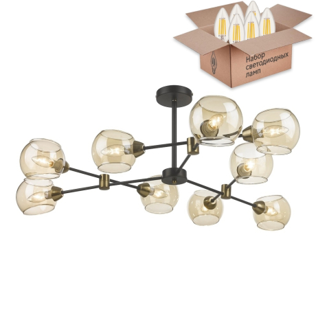 Люстра на штанге с лампочками Velante 249-023-09+Lamps E14 Свеча 