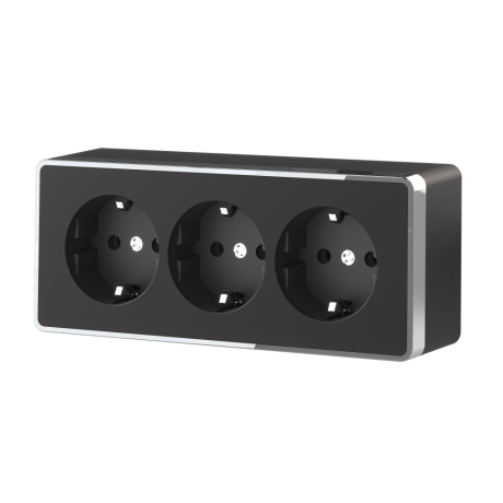 Розетка тройная с заземлением и шторками (черный/хром) Gallant Werkel W5073135