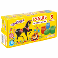 Нарушена упаковка!  <620664> Гуашь ЮНЛАНДИЯ "ШКОЛЬНАЯ", 8 цветов по 17,5 мл, 192383 (192383)