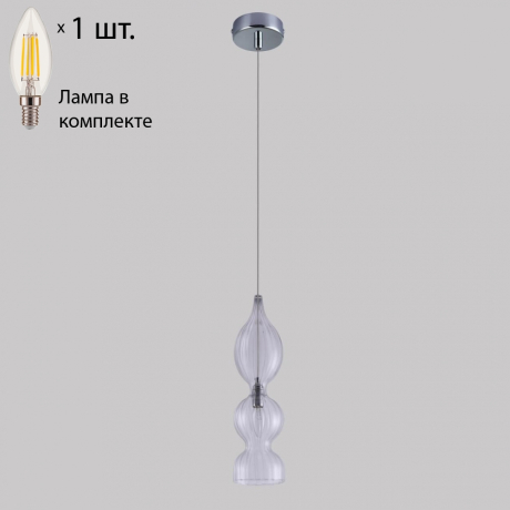 Подвесной светильник Crystal Lux с лампочкой Iris SP1 B Transparent+Lamps E14 Свеча 